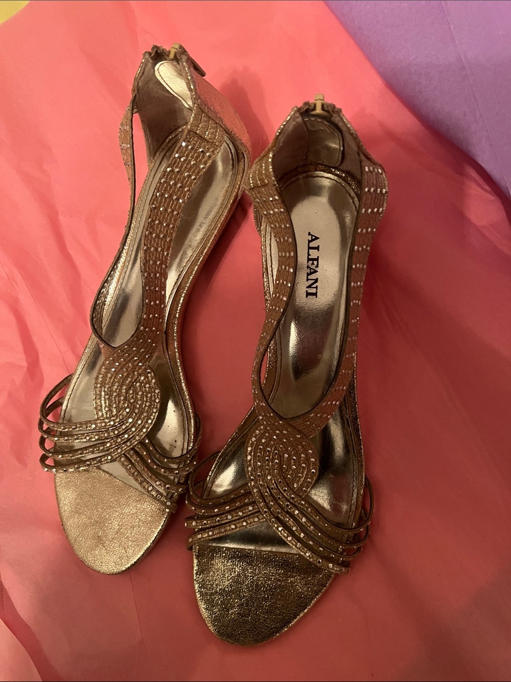 Alfani Metallic Gold Strappy Open-Toe Heels